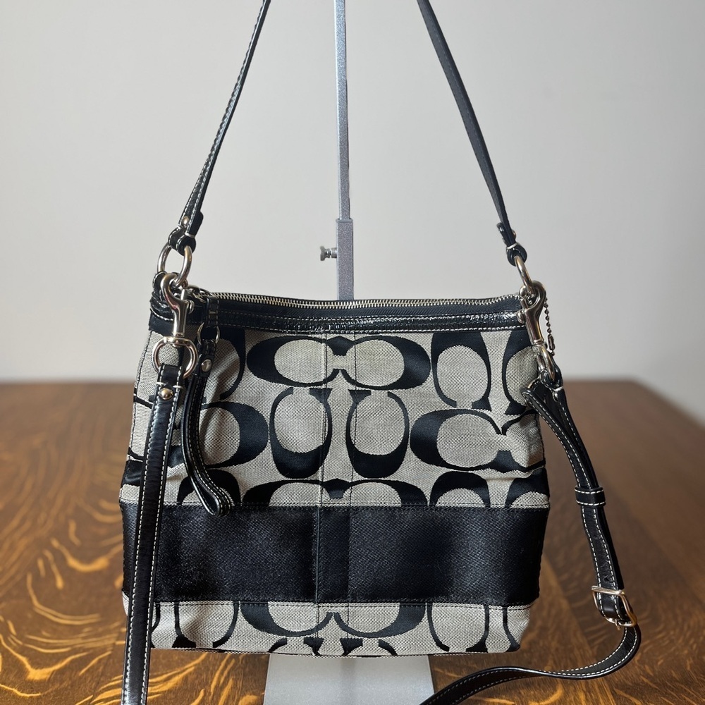 Coach Signature C Black and Gray with Black stripe Convertible Shoulder Bag - Picture 3 of 13